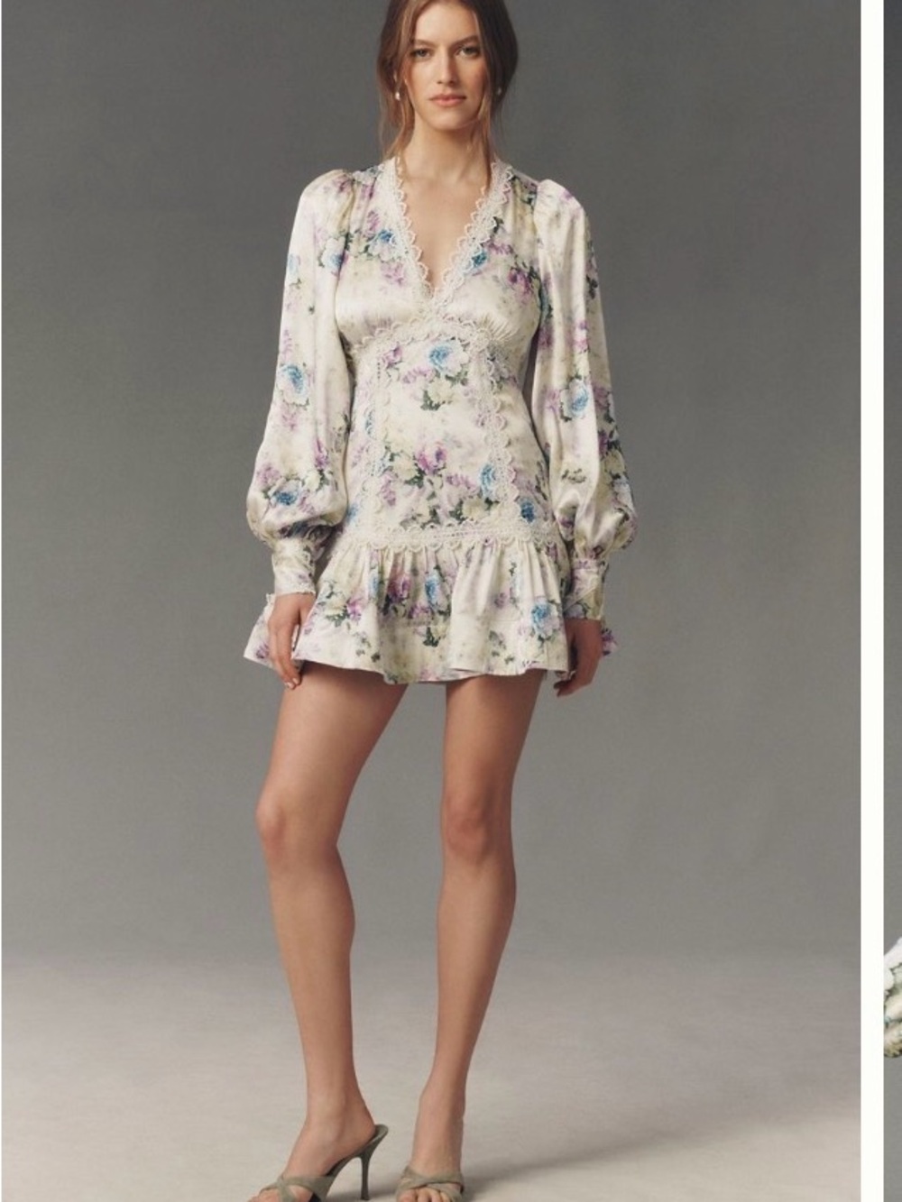 Anthropologie wedding collection Floral V-Neck Long Sleeve Mini Dress